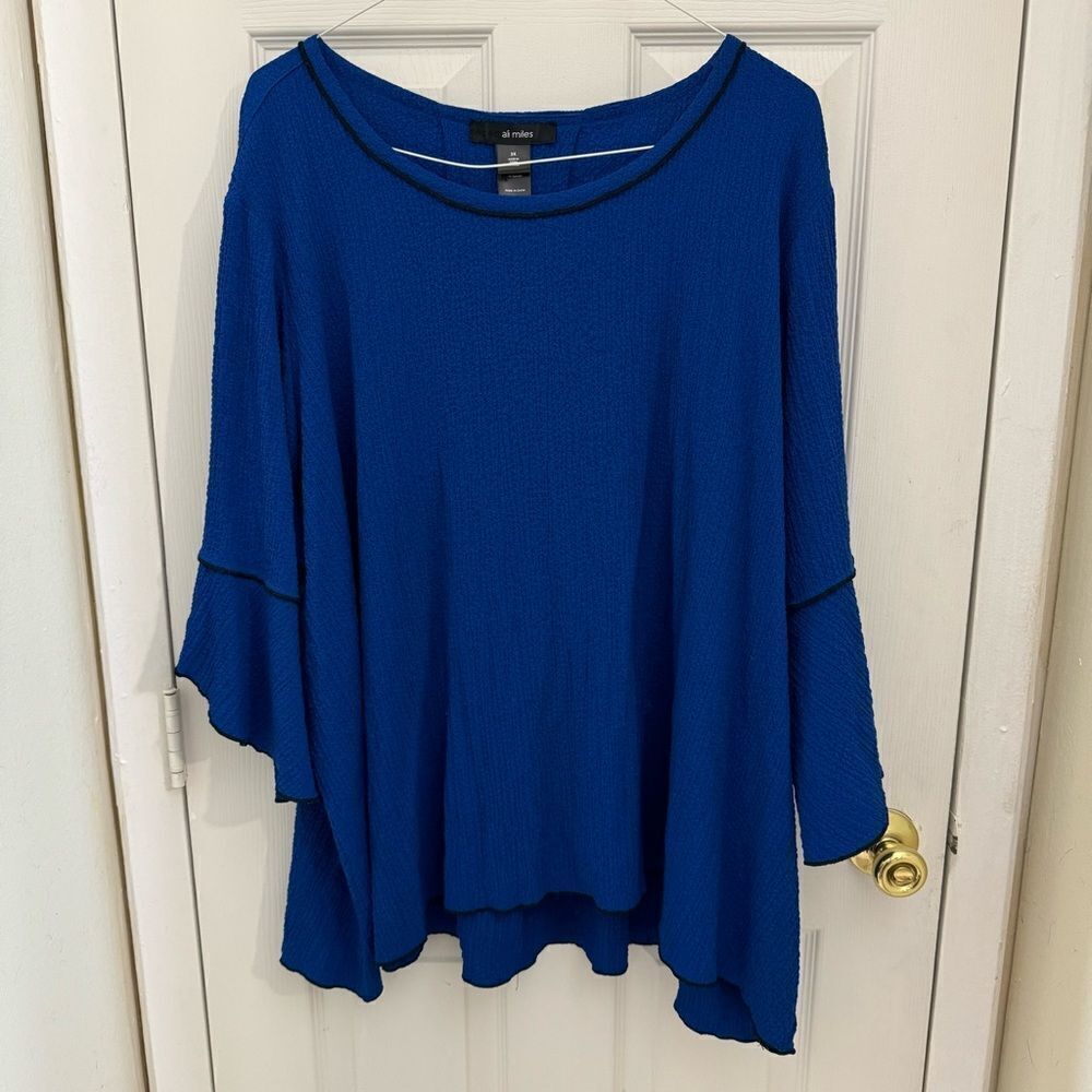 Ali Miles Women’s Bell Sleeve Lagenlook Tunic Royal Blue Size 3X Flowy Artsy